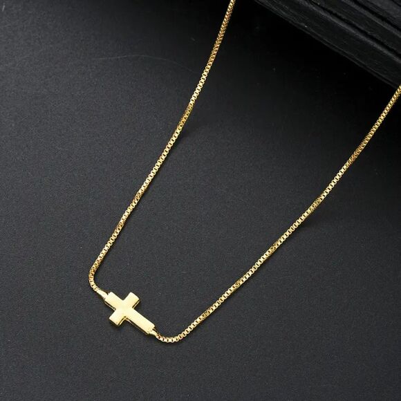 Stainless Steel Cross Chain Necklace Adjstble Gold Religious Collar Chokr Dainty - Picture 1 of 9